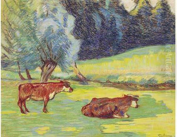 Vaches Dans Un Pays Creusois. Oil Painting by Armand Guillaumin