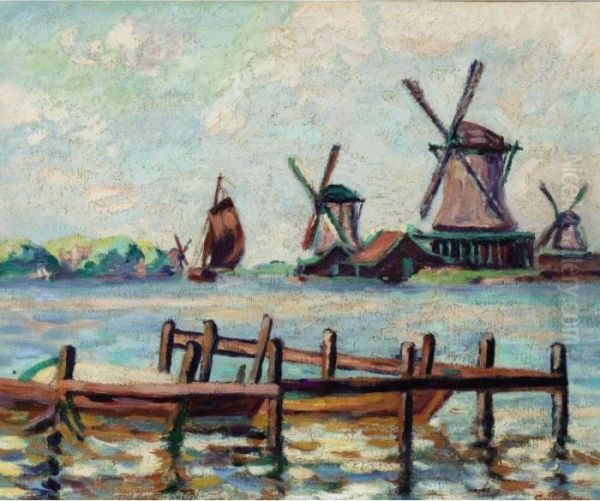 Moulins En Hollande Oil Painting by Armand Guillaumin