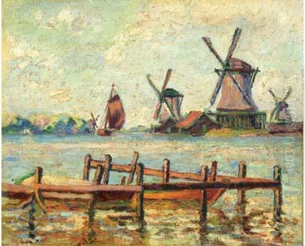 Moulins En Hollande Oil Painting by Armand Guillaumin