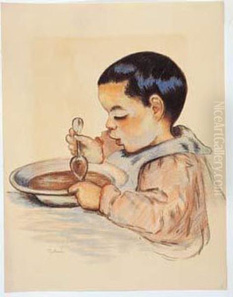 Portrait D'armand, Ou Enfant Mangeant Sa Soupe. Vers 1895. Oil Painting by Armand Guillaumin