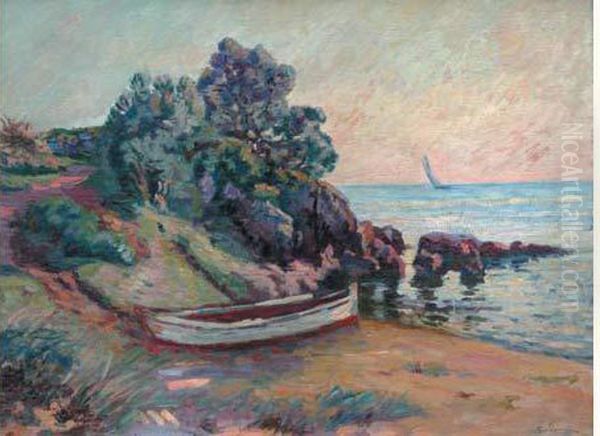 Barque Echouee Dans La Crique A Agay Oil Painting by Armand Guillaumin