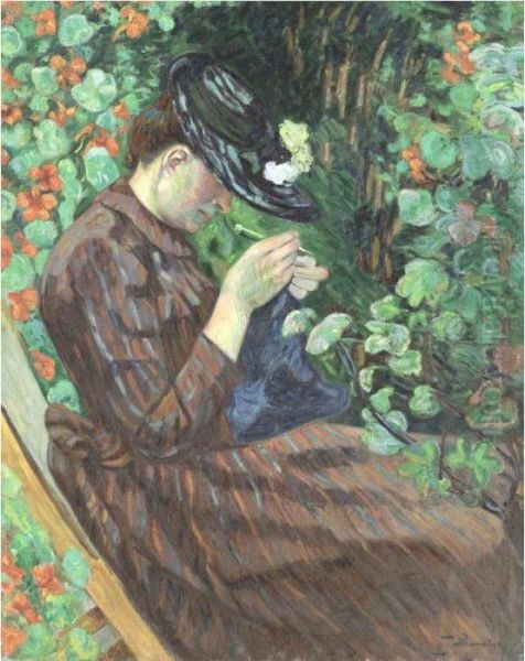 Madame Guilaumin Assise Dans Un Jardin Oil Painting by Armand Guillaumin