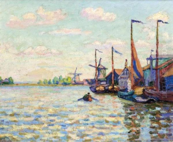 Moulins A Vent Sur Le Canal En Hollande Oil Painting by Armand Guillaumin