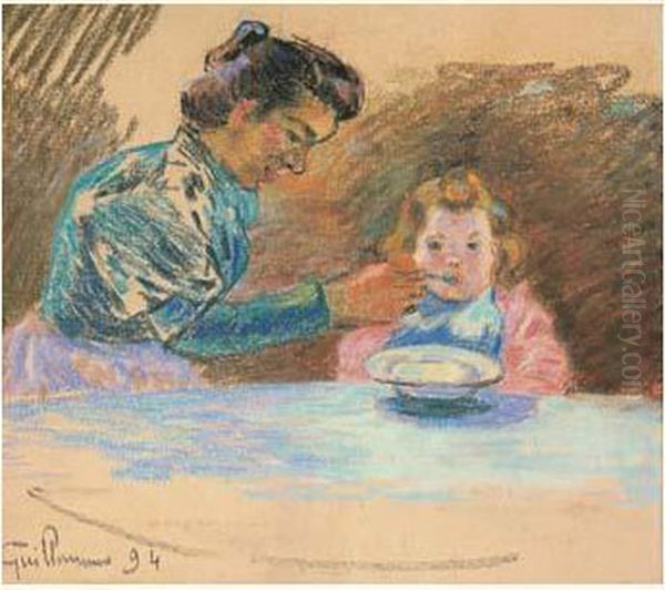 Madame Guillaumin Et Sa Fille Marguerite Oil Painting by Armand Guillaumin