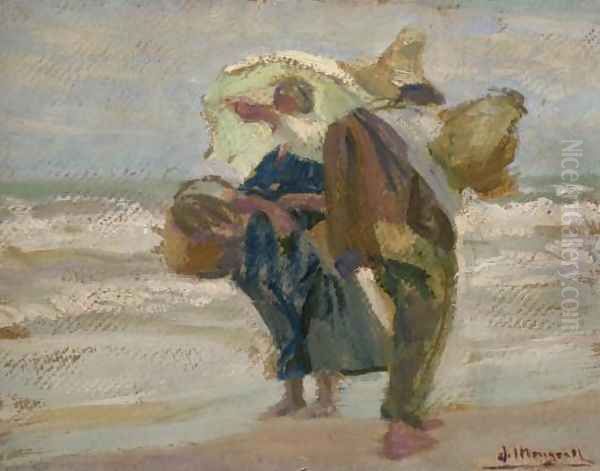 Couple on the Beach (Pareja en la playa) Oil Painting by Jose Mongrell