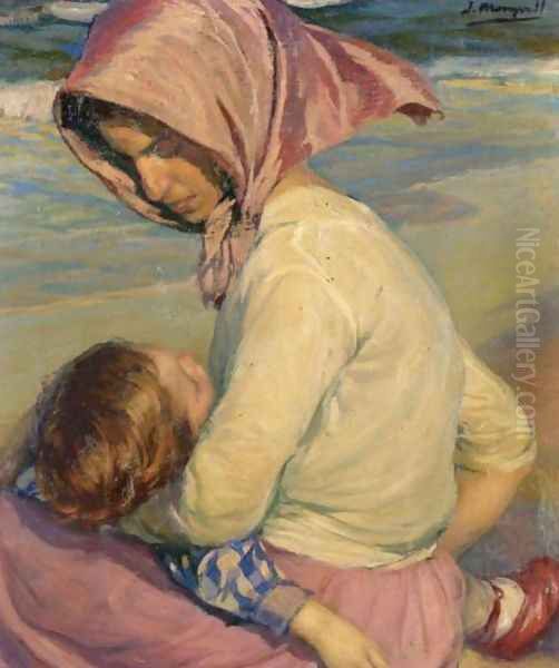 Mother and Child (Madre e hija) Oil Painting by Jose Mongrell