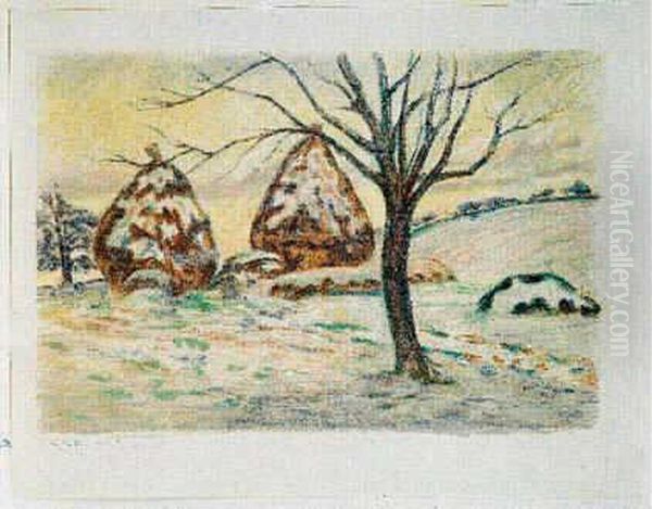 Paysage Aux Meules, Ou Les Meules En Hiver A Palaiseau. 1898 Oil Painting by Armand Guillaumin