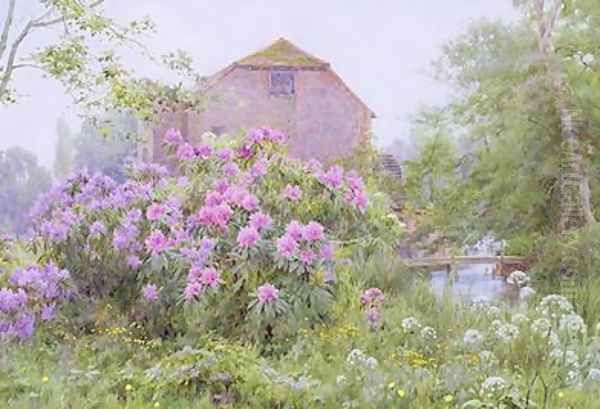 Rhododendrons by a watermill Oil Painting by George Marks