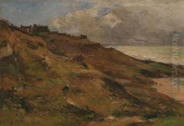 Coastal Landscape In Pas-de-calais With A High-lying Village Oil Painting by Jean Baptiste Antoine Guillemet