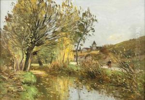 Promeneuse Pres D'une Riviere En Automne Oil Painting by Jean Baptiste Antoine Guillemet