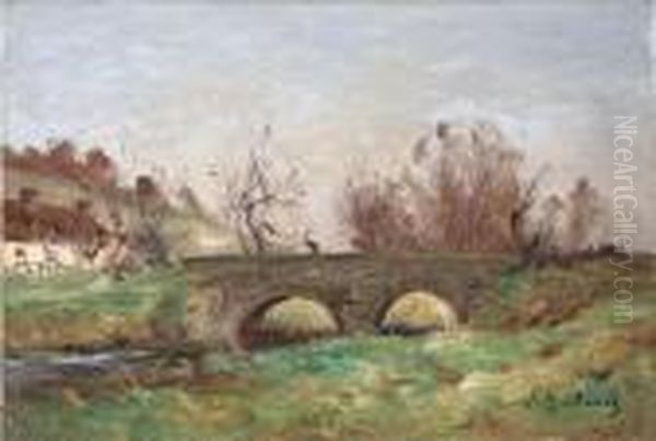 Pont Sur La Saire Oil Painting by Jean Baptiste Antoine Guillemet