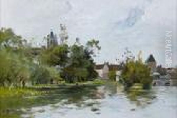 Vue De Moret Oil Painting by Jean Baptiste Antoine Guillemet