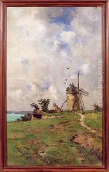 Moulin A Vent En Bord De Mer Oil Painting by Jean Baptiste Antoine Guillemet