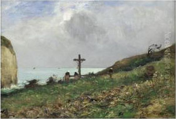 [jean- Baptiste - Antoine 
Guillemet; The Cliff Path At Yport; Oil On Canvas, Signed Lower Right 
And Dated ' 92] Oil Painting by Jean Baptiste Antoine Guillemet