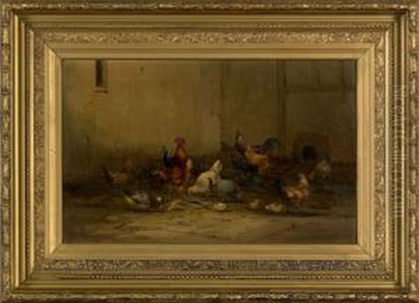 Barnscene With Chickens Oil Painting by Jean Baptiste Antoine Guillemet