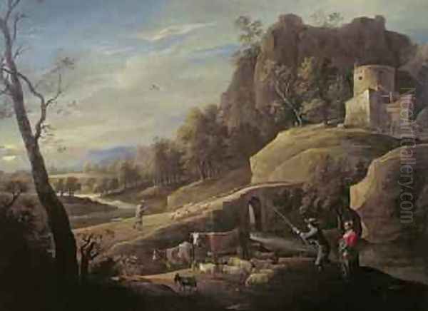 Landscape with Farmers tending their Animals Oil Painting by Pieter the Younger Mulier