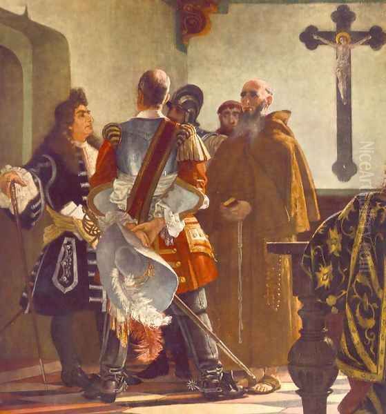 Peter Zrinyi and Ferenc Frangepan in the Wiener-Neustadt Prison detail 1864 Oil Painting by Viktor Madarasz