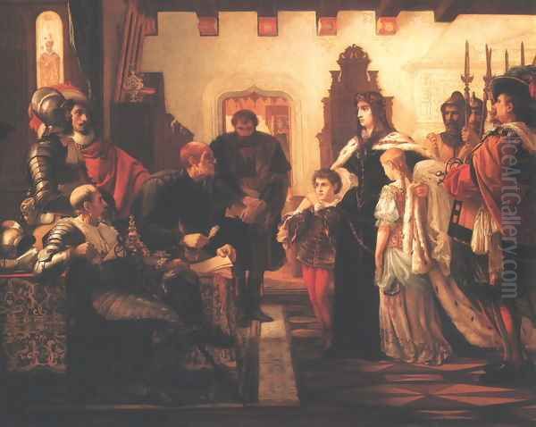 Ilona Zrinyi in the Fortress of Munkacs Ilona Zrinyi before the Judges 1859 Oil Painting by Viktor Madarasz