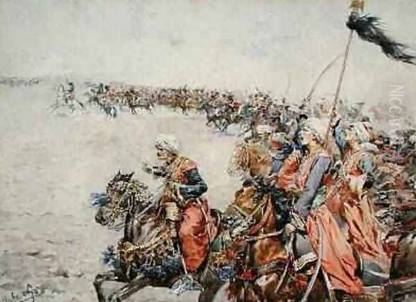 Charge of the Mamelukes at the Battle of Austerlitz 2nd December 1805 Oil Painting by Felicien baron de Myrbach-Rheinfeld