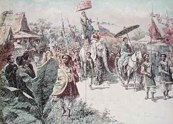 Cortege of the Governor of Hanoi 1870-80 Oil Painting by Felicien baron de Myrbach-Rheinfeld