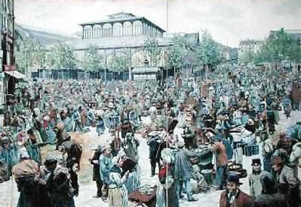 View of Les Halles 1885 Oil Painting by Felicien baron de Myrbach-Rheinfeld