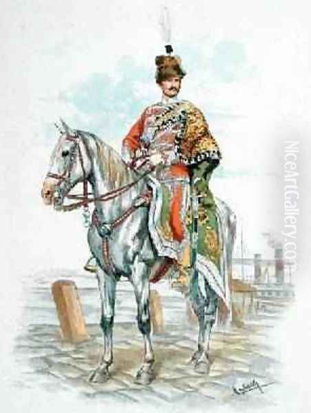 Officer of the Royal Hungarian Guard from Paris Illustre Oil Painting by Felicien baron de Myrbach-Rheinfeld