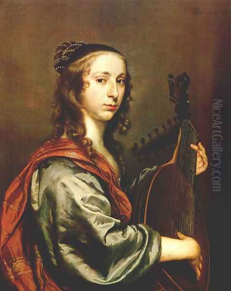 Lady Playing the Lute 1648 Oil Painting by Jan Mijtens