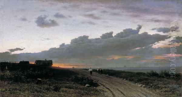 Evening view in a village. Oryol gubernia, 1874 Oil Painting by Clodt von Jurgensburg Mikhail Konstantinovitch