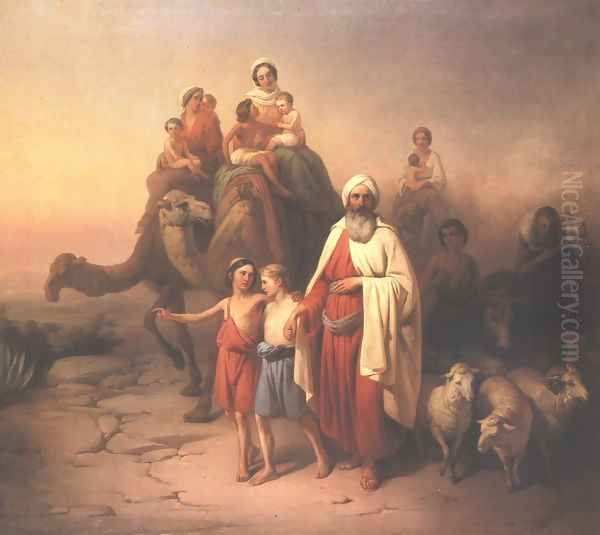 Abrahams Journey from Ur to Canaan 1850 Oil Painting by Jozsef Molnar