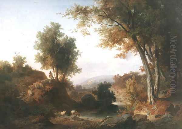 Wooded Rocky Landscape 1883 Oil Painting by Jozsef Molnar