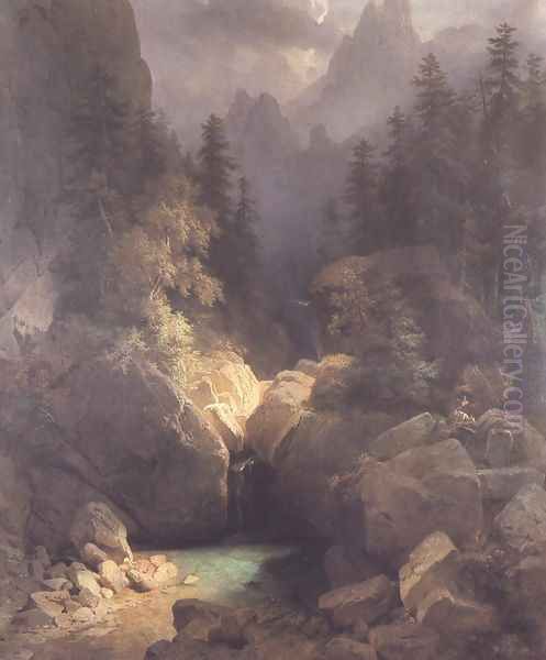 Carpathian Landscape 1874 Oil Painting by Jozsef Molnar