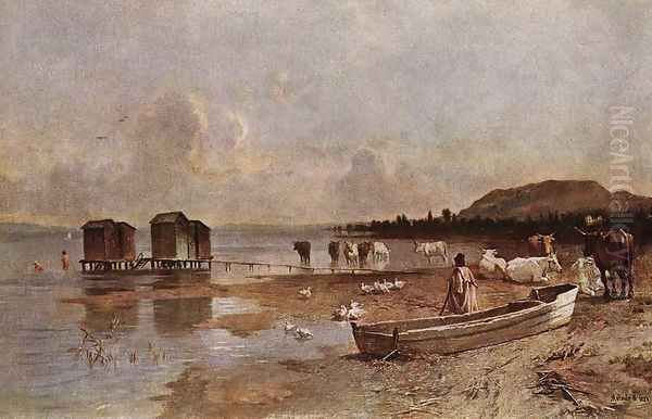 Shore of the Lake Balaton at Boglar Oil Painting by Jozsef Molnar