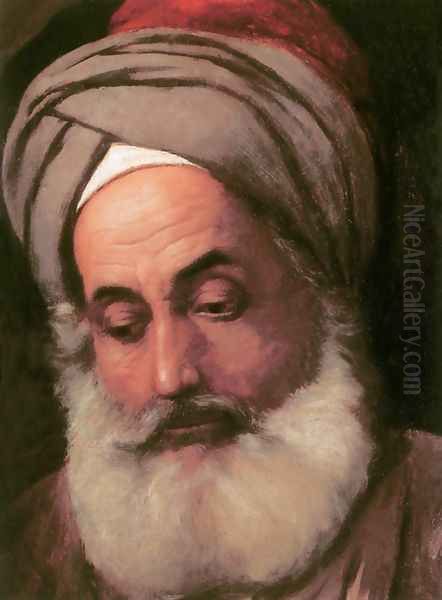 Man with Turban Oil Painting by Jozsef Molnar