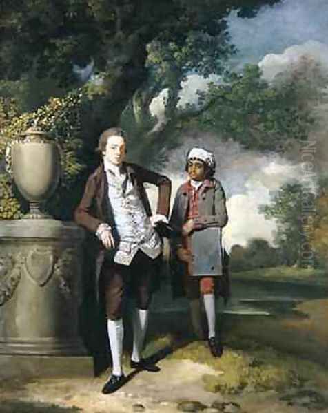 A Young Man with his Indian servant holding a portfolio Oil Painting by John Hamilton Mortimer