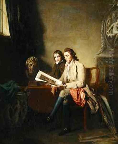 Portrait of a Man and a Boy looking at Prints 1765-70 Oil Painting by John Hamilton Mortimer