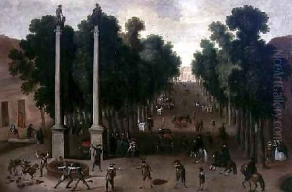 A Market Square in Seville 1650 Oil Painting by Juan Bautista Martinez del Mazo