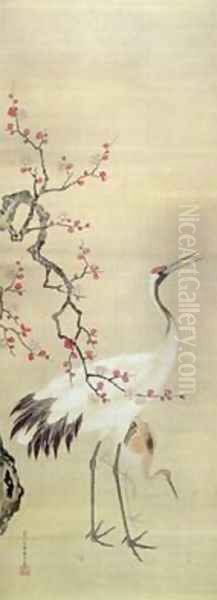 Crane and Blossom Oil Painting by Kitao Masanobu