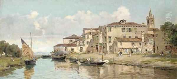 Bragozzi Chioggiotti in the Venetian Lagoon Oil Painting by Antonio Reyna Manescau