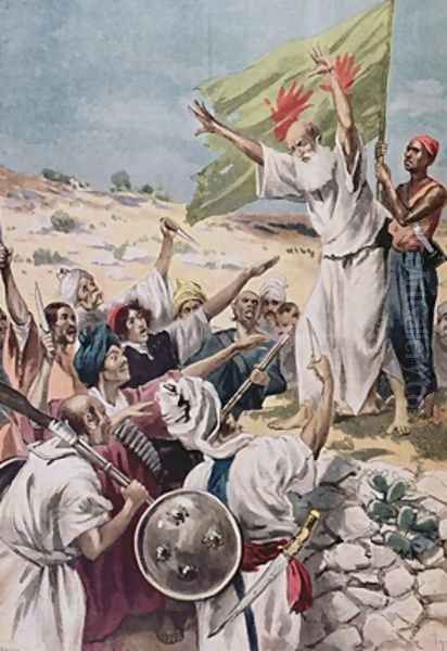 Preaching Holy War during an uprising in British India illustration from Le Petit Journal 1897 Oil Painting by Fortune Louis Meaulle