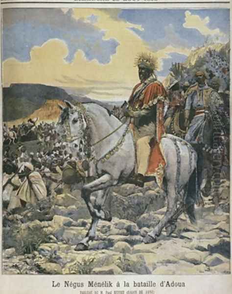 Negus of Ethiopia Menelik II 1844-1913 at the battle of Adowa illustration from Le Petit Journal 28th August 1898 Oil Painting by Fortune Louis Meaulle