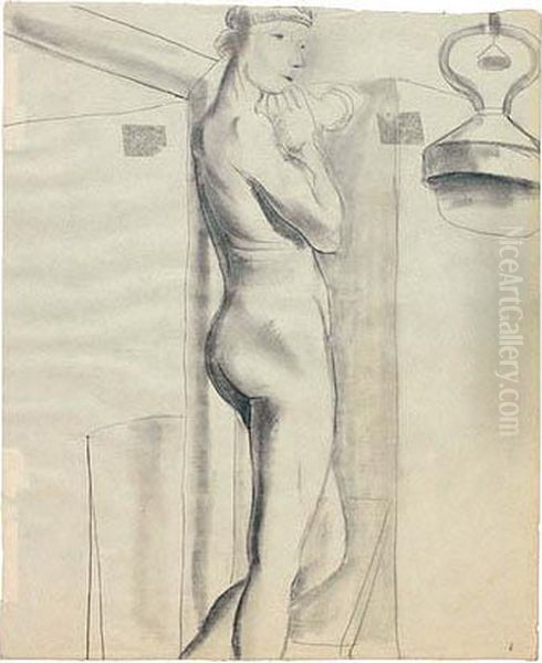 Standing Female Nude Oil Painting by Otto Gutfreund