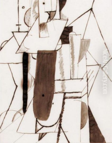 Cubist Composition Oil Painting by Otto Gutfreund