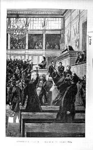 Victor Hugo 1802-85 at the Legislative Assembly delivering a Speech on the Revision of the Constitution on 17th July 1851 1885 Oil Painting by Fortune Louis Meaulle