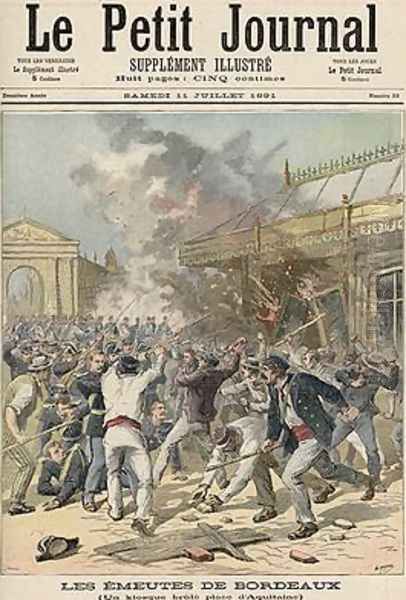 Events in Bordeaux Burning a Kiosk in Place dAquitaine Oil Painting by Fortune Louis Meaulle