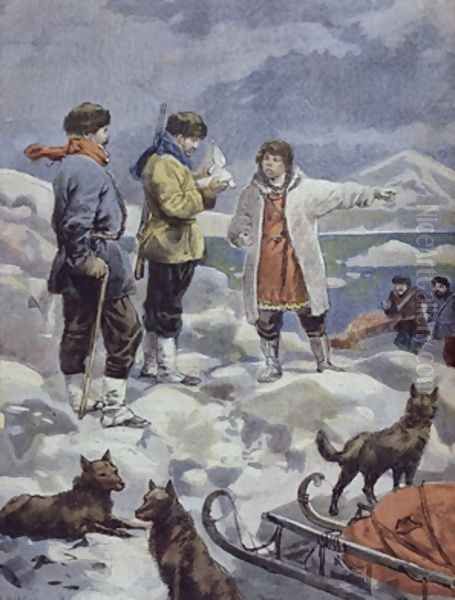 Searching for Andree News illustration from Le Petit Journal Supplement illustre 4th September 1898 Oil Painting by Fortune Louis Meaulle