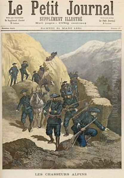 Mountain Infantrymen from Le Petit Journal 21st March 1891 Oil Painting by Fortune Louis Meaulle