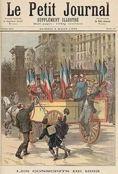 The Conscripts of 1892 from Le Petit Journal 5th March 1892 Oil Painting by Fortune Louis Meaulle