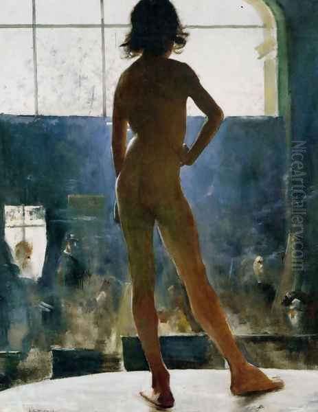 Le Jeune Modele Posant Dans L'Atelier Oil Painting by Jules Alexis Muenier