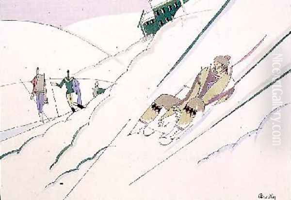 Sledging 1920 Oil Painting by Charles Martin