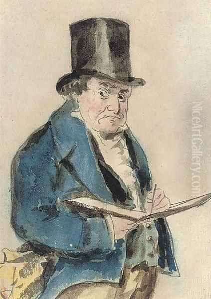 Portrait of Joseph Mallord William Turner, R.A. (1775-1851), three-quarter-length, in a blue coat and top hat Oil Painting by Charles Martin